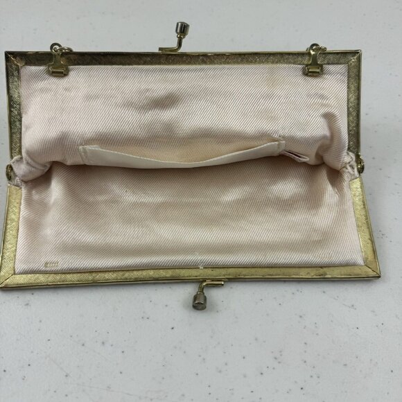 Vtg Mister Ernest Handbag Purse Clutch White Beaded Gold Clasp Gold Chain Prom - Picture 15 of 16